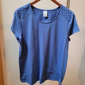 Croft & Barrow Size Large Blue Eyelet Short Sleeve Womens Cotton Top